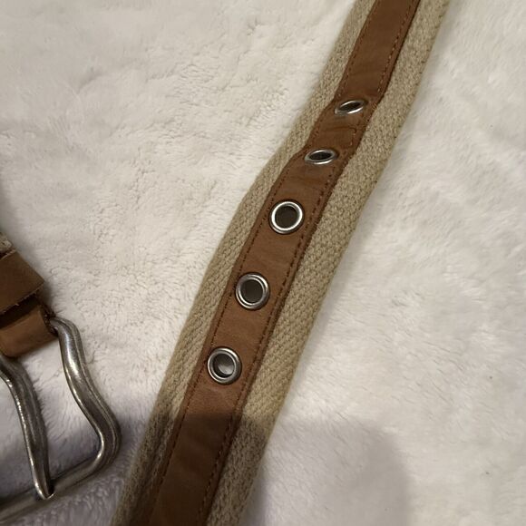 Genuine Leather On 100% Cotton Canvas Belt Men’s Size 40 Brown - Picture 8 of 8